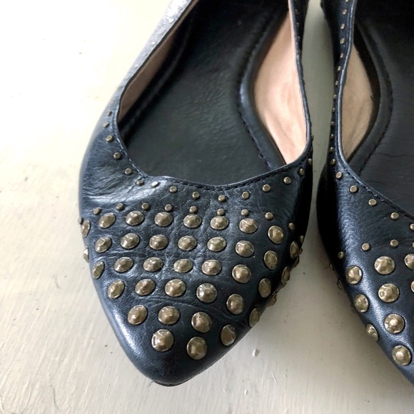 Black Frye Studded Pointy Toe Ballet Flats - Picture 3 of 4